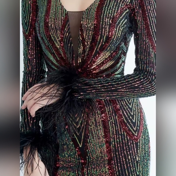 Red and Black Long Sleeve Scoop Neck Wedding Gown - Picture 9 of 12